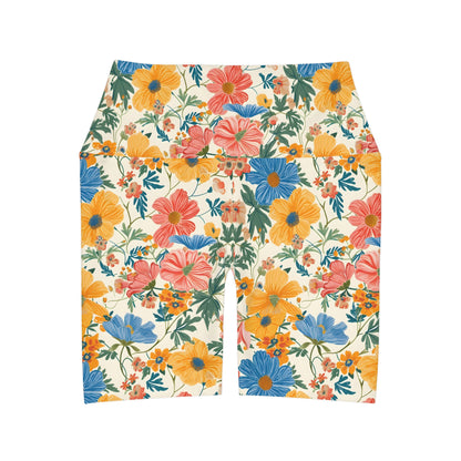 Summer Florals Women's High Waisted Yoga Shorts