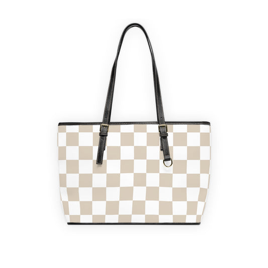 Beige Checkered Shoulder Purse Bag