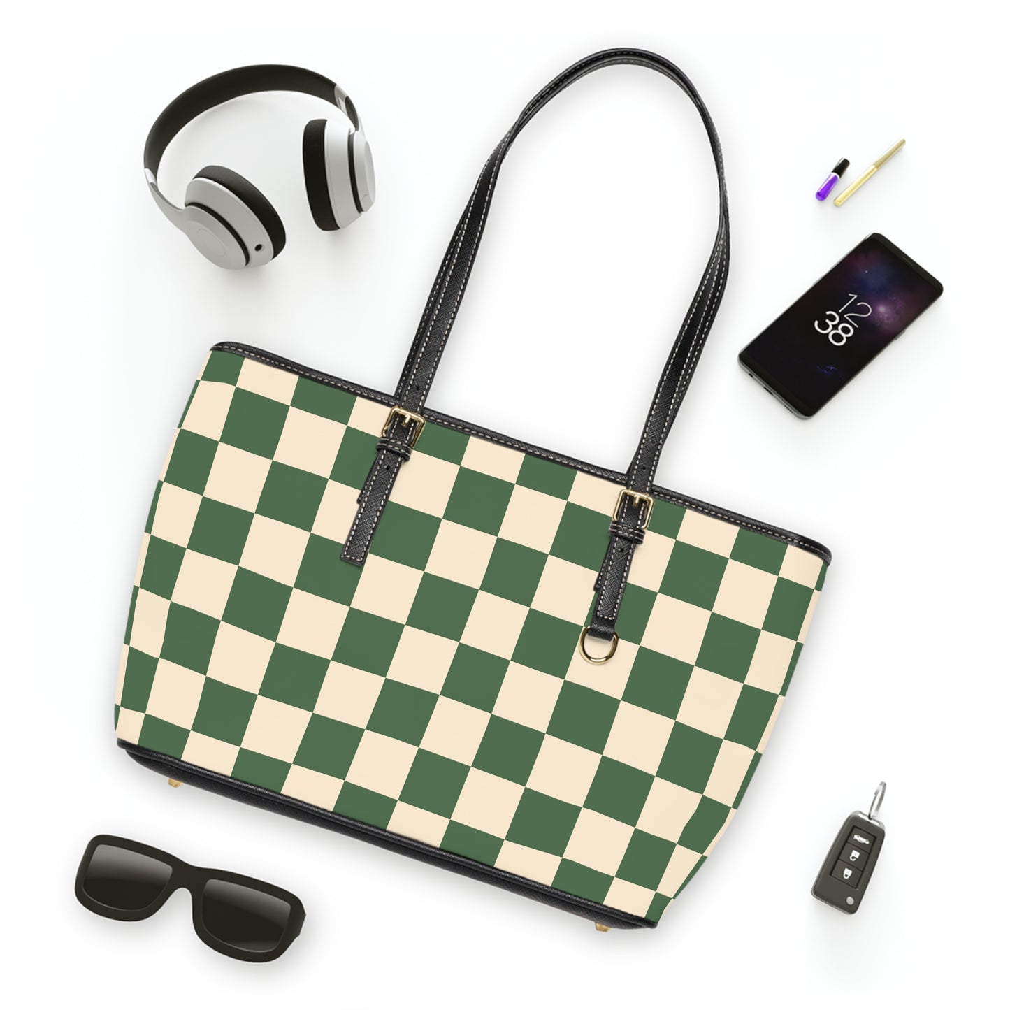 Green Checkered Shoulder Purse Bag