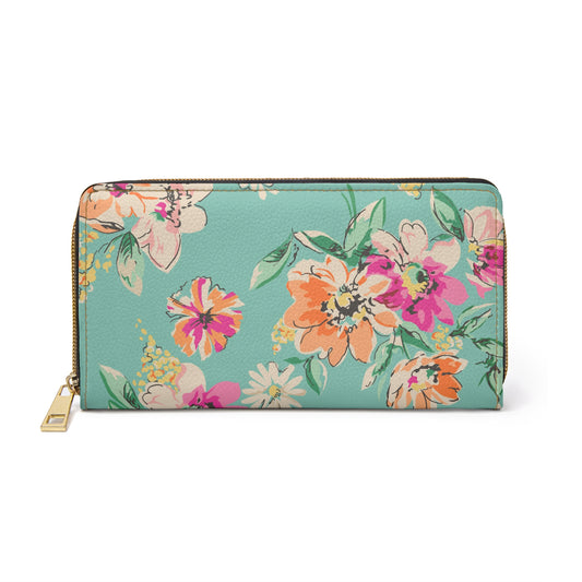 Watercolor Flowers Chevron Zipper Wallet