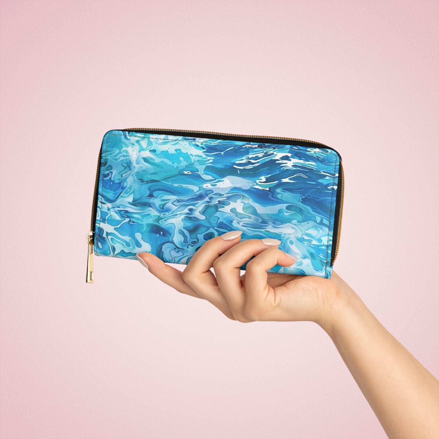 Ocean Blue Waves Zipper Wallet