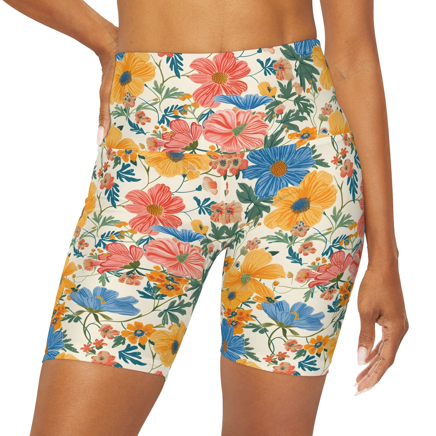 Summer Florals Women's High Waisted Yoga Shorts