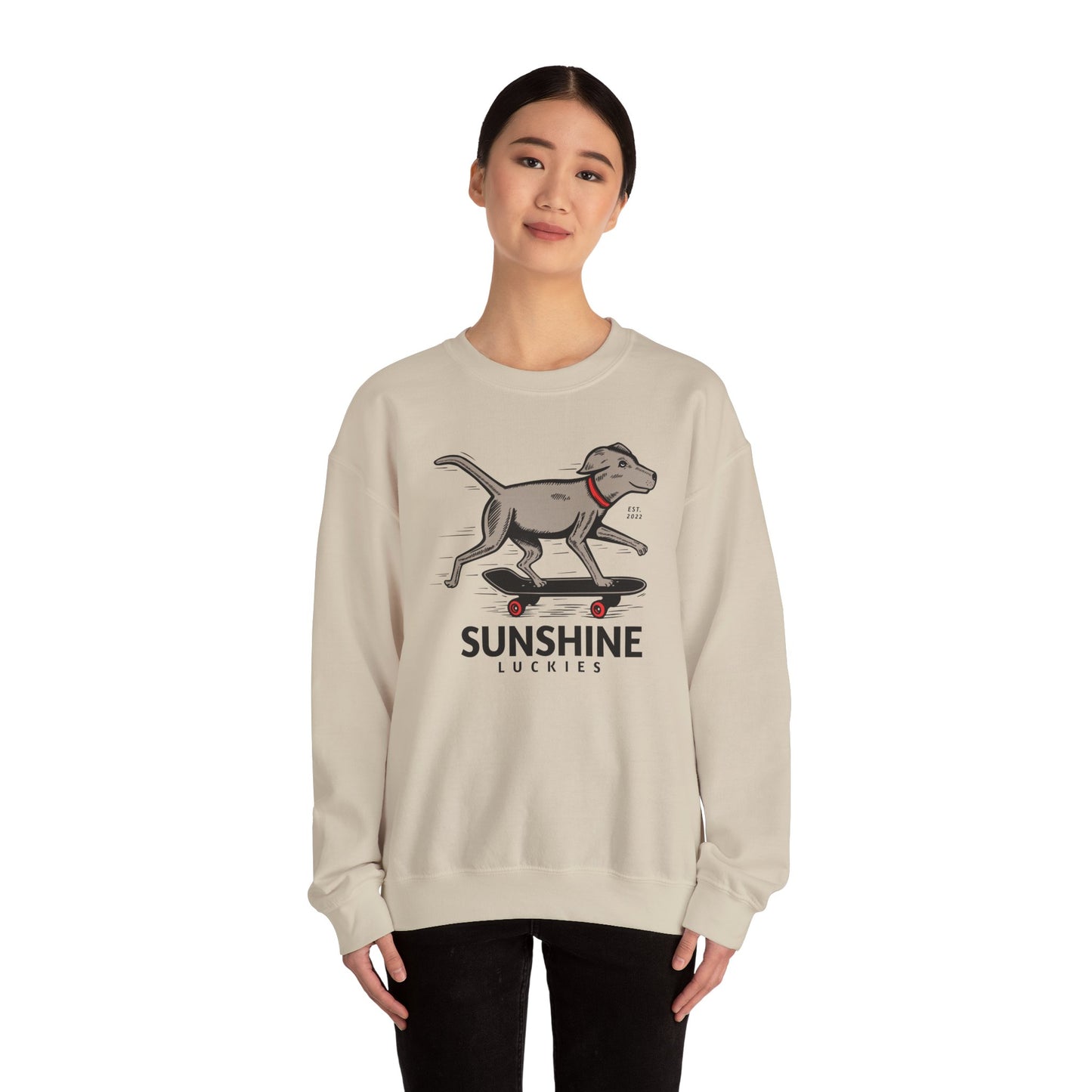 Sunshine Luckies Skateboarding Dog Unisex Heavy Blend™ Crewneck Sweatshirt