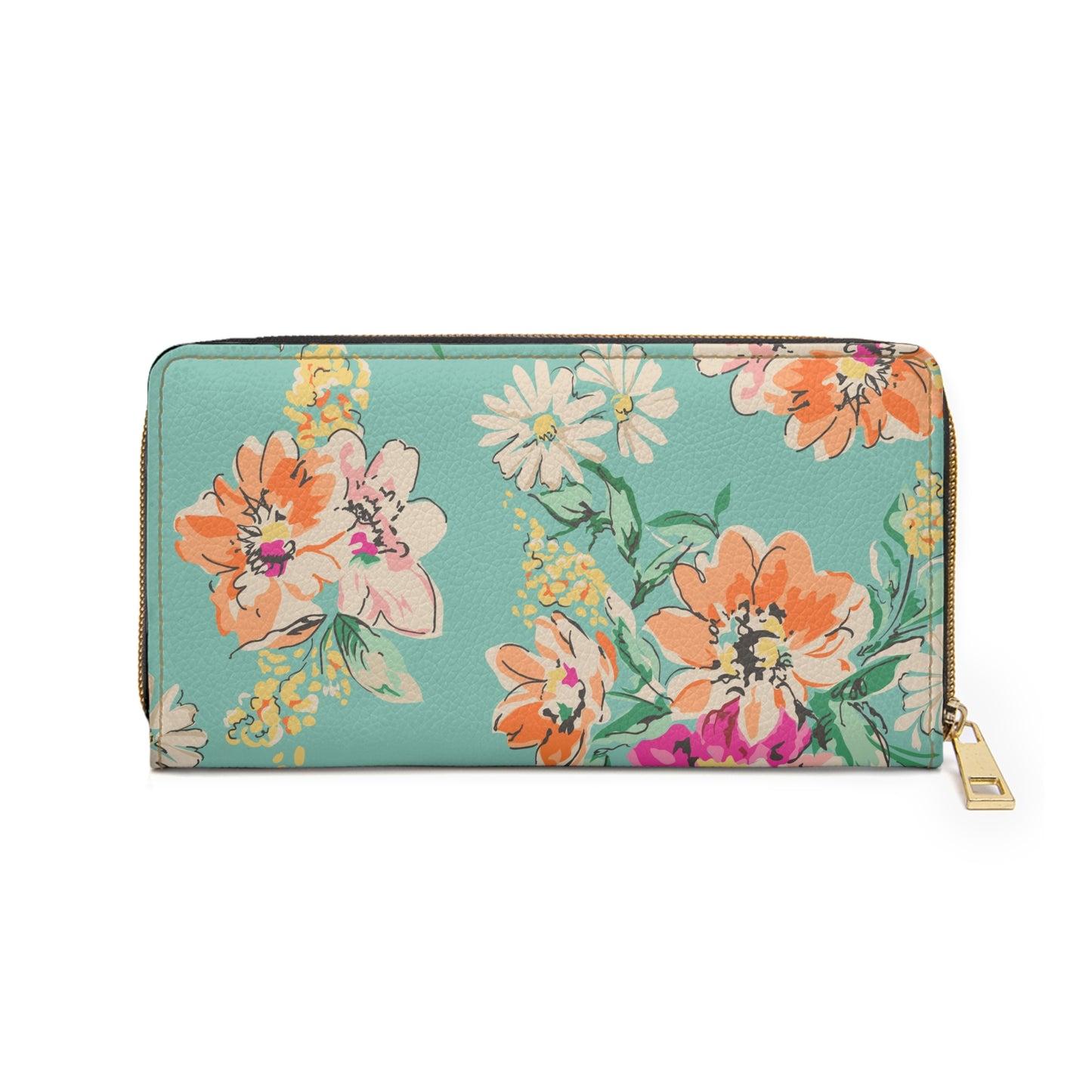 Watercolor Flowers Chevron Zipper Wallet