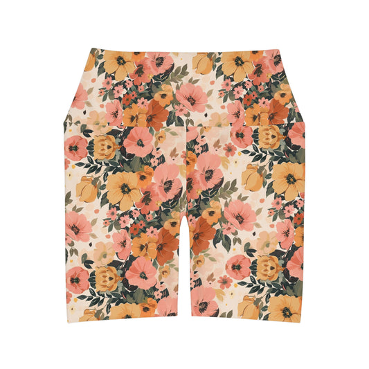 Vintage Florals High Waisted Yoga Shorts