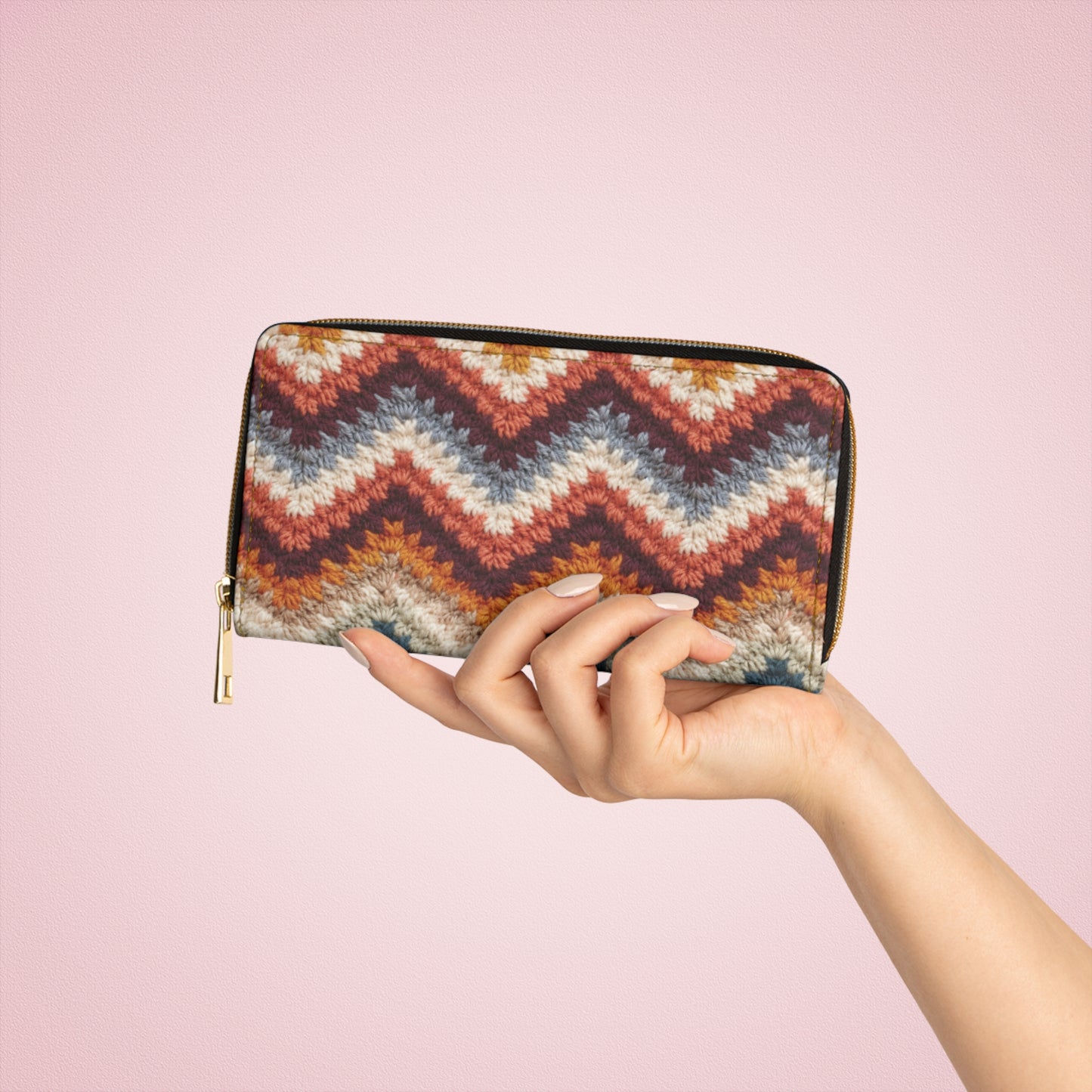 Faux Crochet Fall Chevron Zipper Wallet