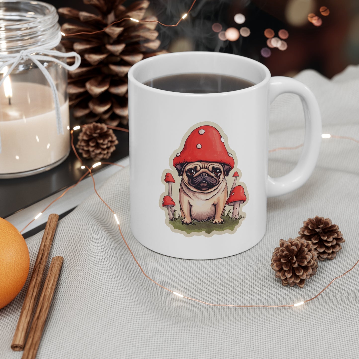 Pug Mushroom Ceramic Mug 11oz