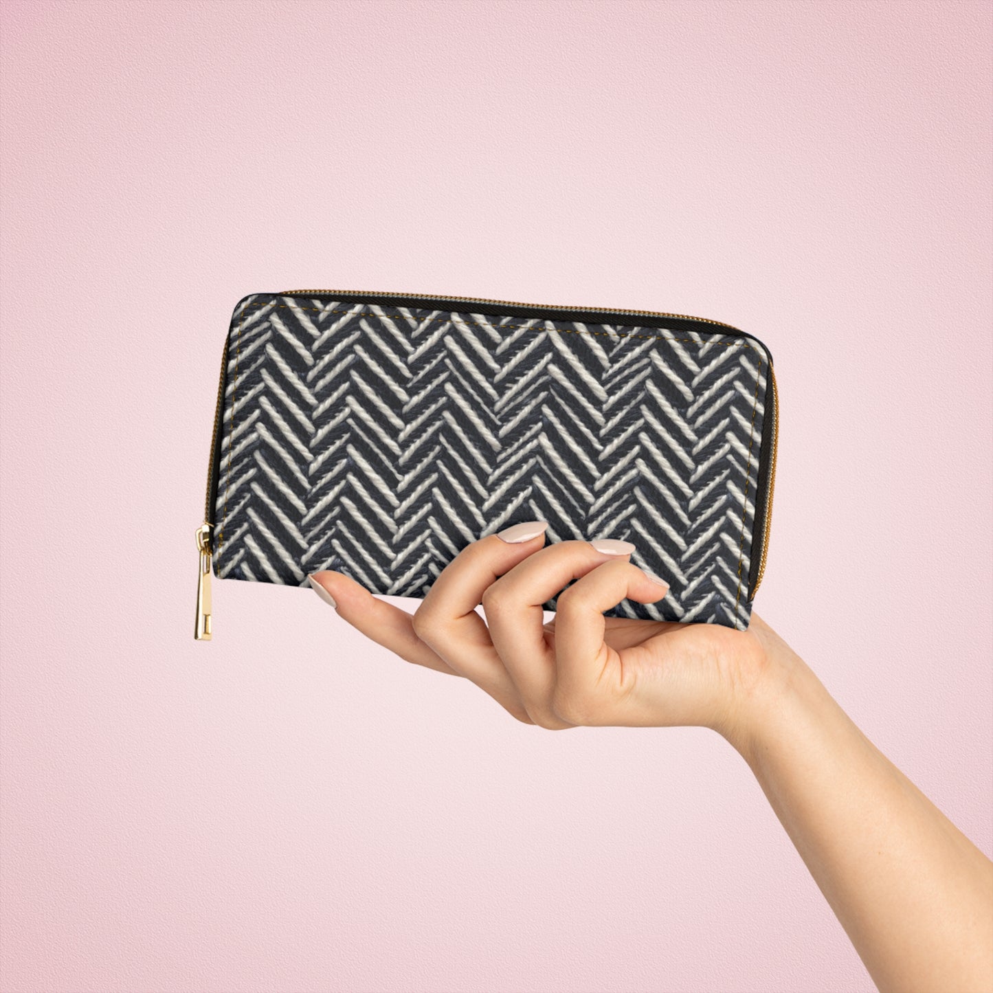 Chevron Faux Embroidery Zipper Wallet