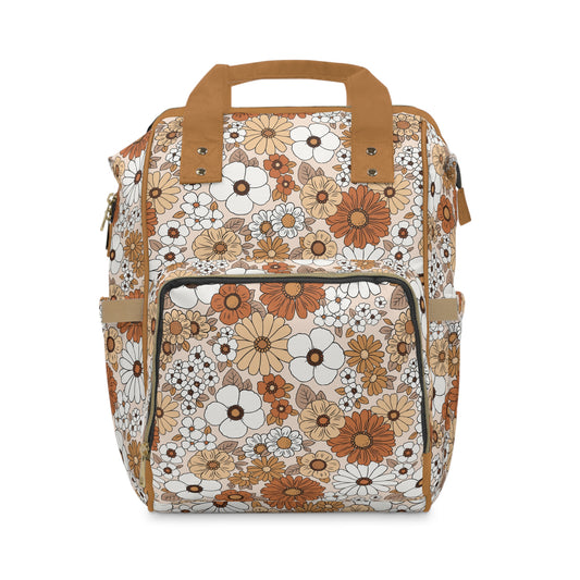 Boho Brown Florals Multifunctional Diaper Backpack