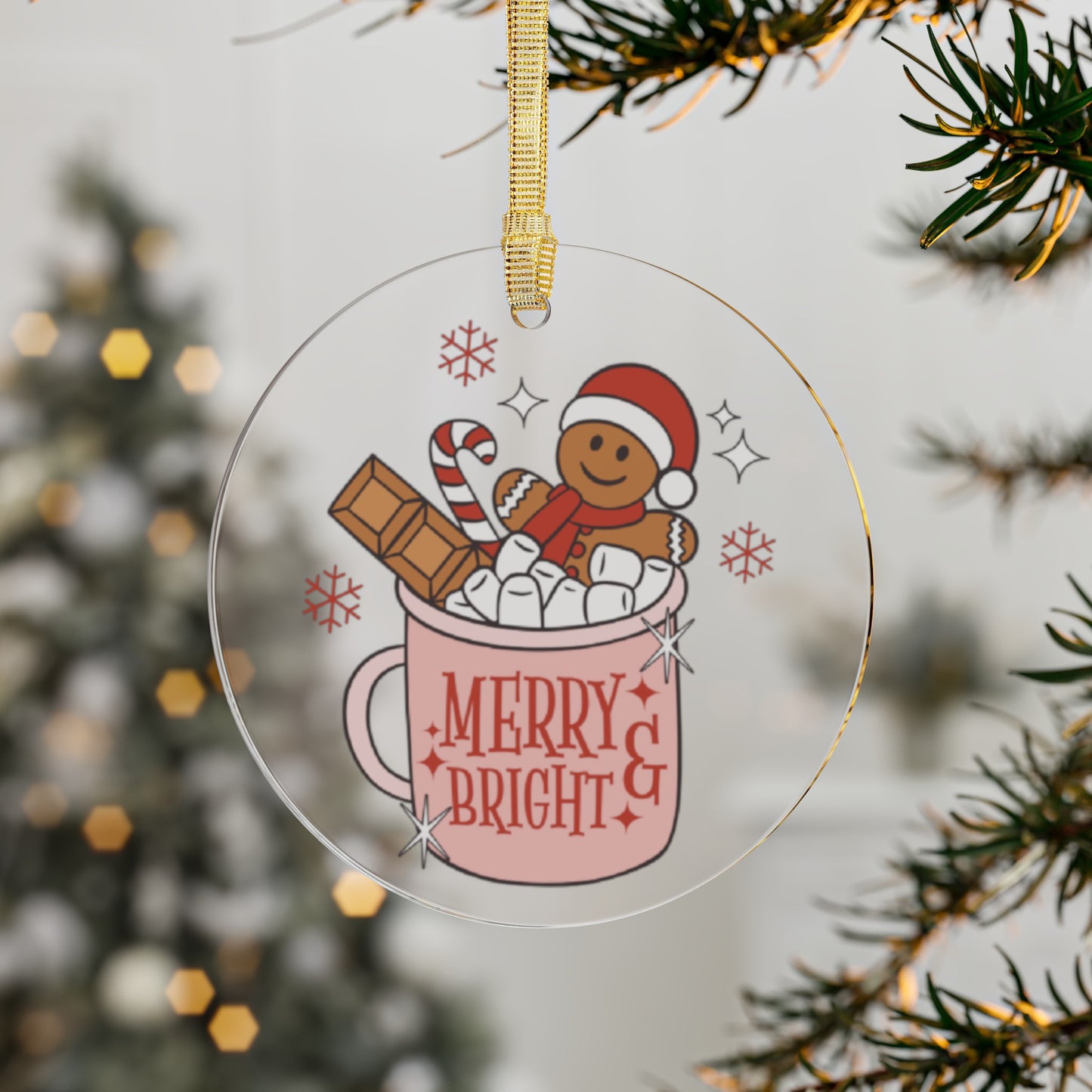 Gingerbread Merry and Bright Acrylic Ornament