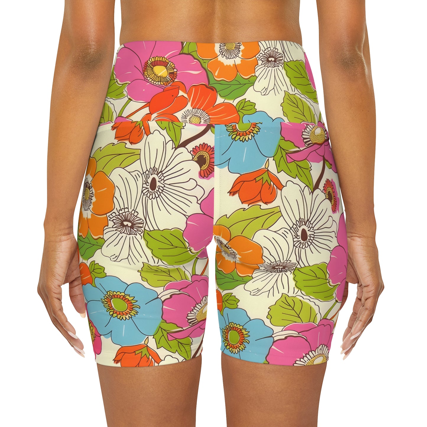 Retro Garden High Waisted Yoga Shorts