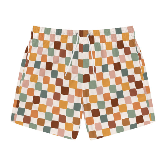 Checkered Multi-colored Men's Swim Trunks