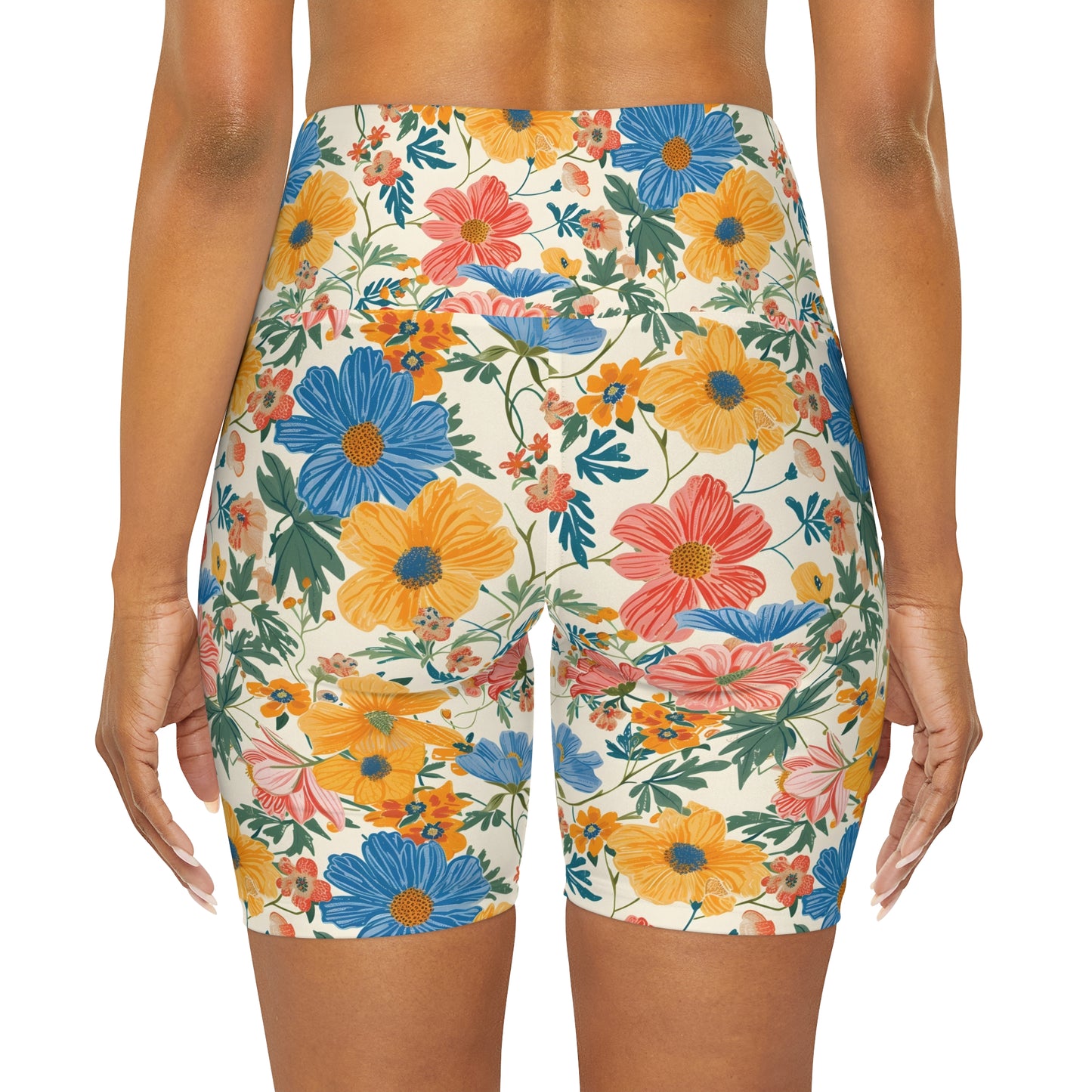 Summer Florals Women's High Waisted Yoga Shorts