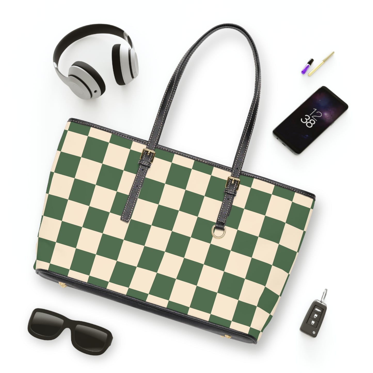 Green Checkered Shoulder Purse Bag