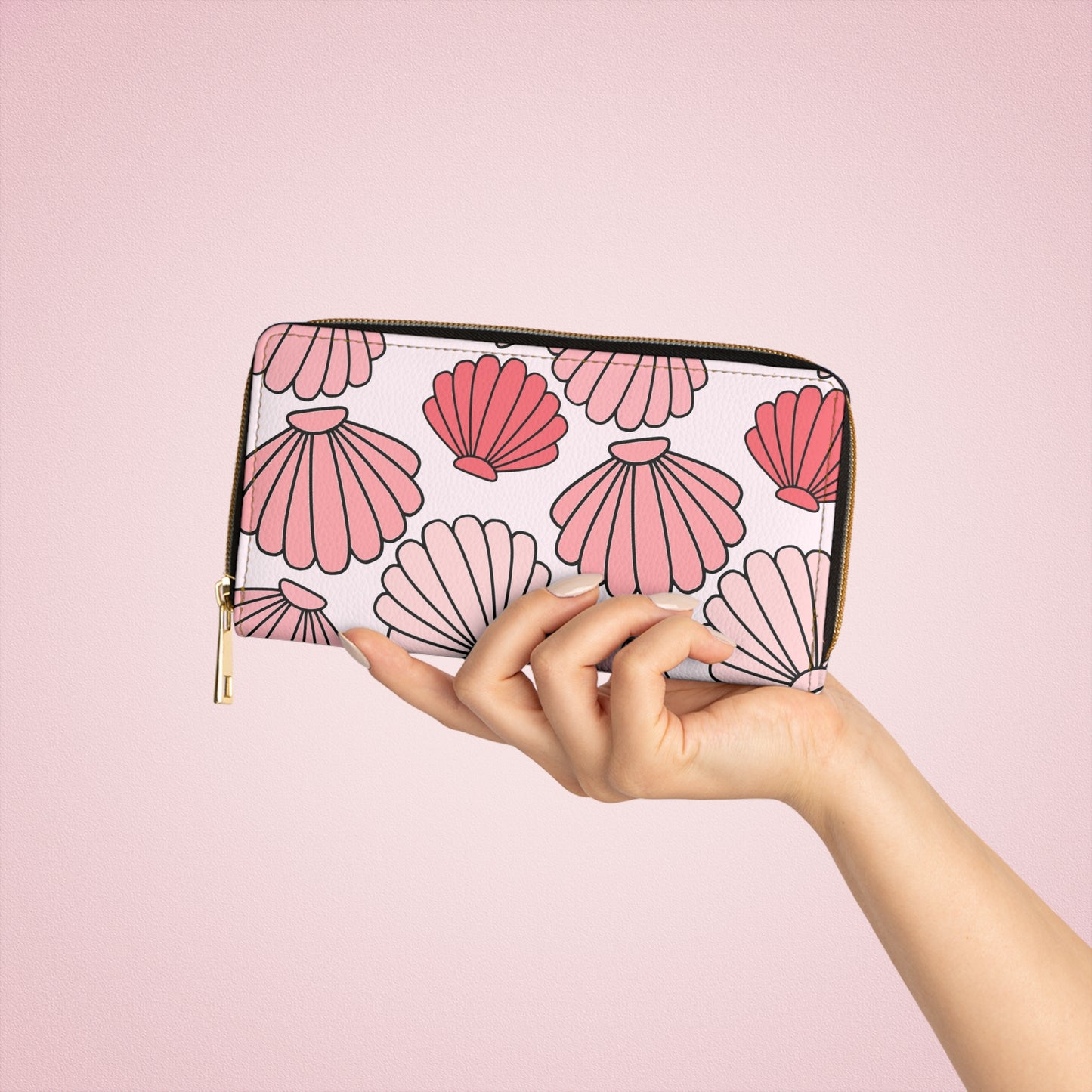 Pink Seashells Zipper Wallet