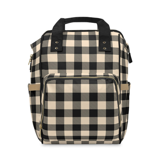 Black Plaid Multifunctional Diaper Backpack