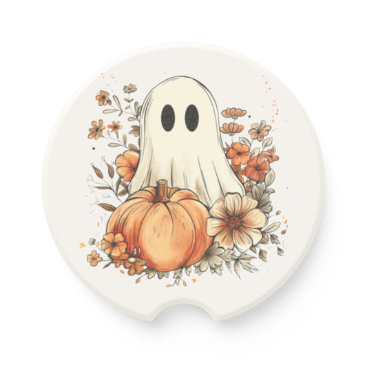 Fall Floral Ghost Soapstone Car Coaster