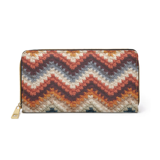 Faux Crochet Fall Chevron Zipper Wallet