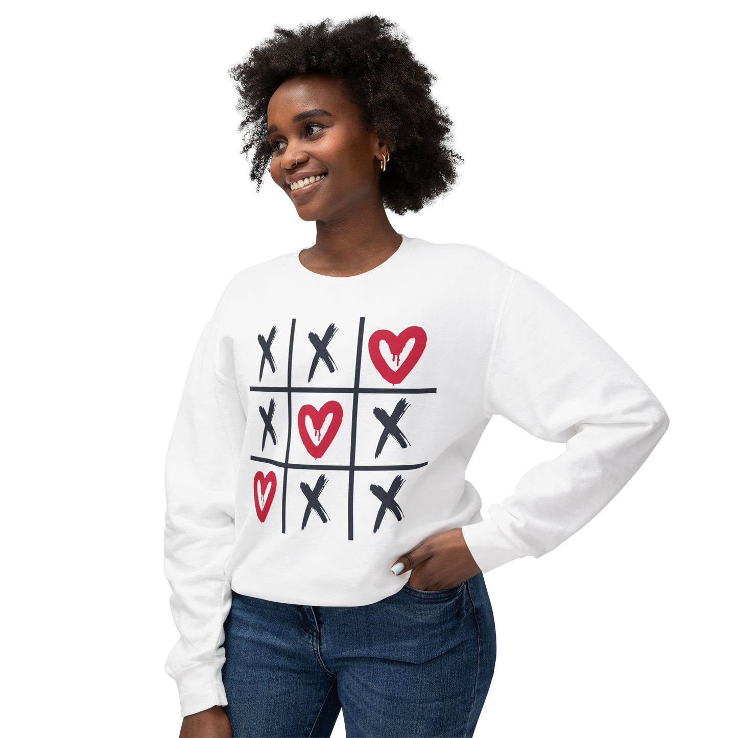 Valentine's Tic Tac Toe Unisex Lightweight Crewneck Sweatshirt