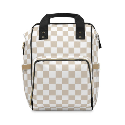 Neutral Checkered Multifunctional Diaper Backpack