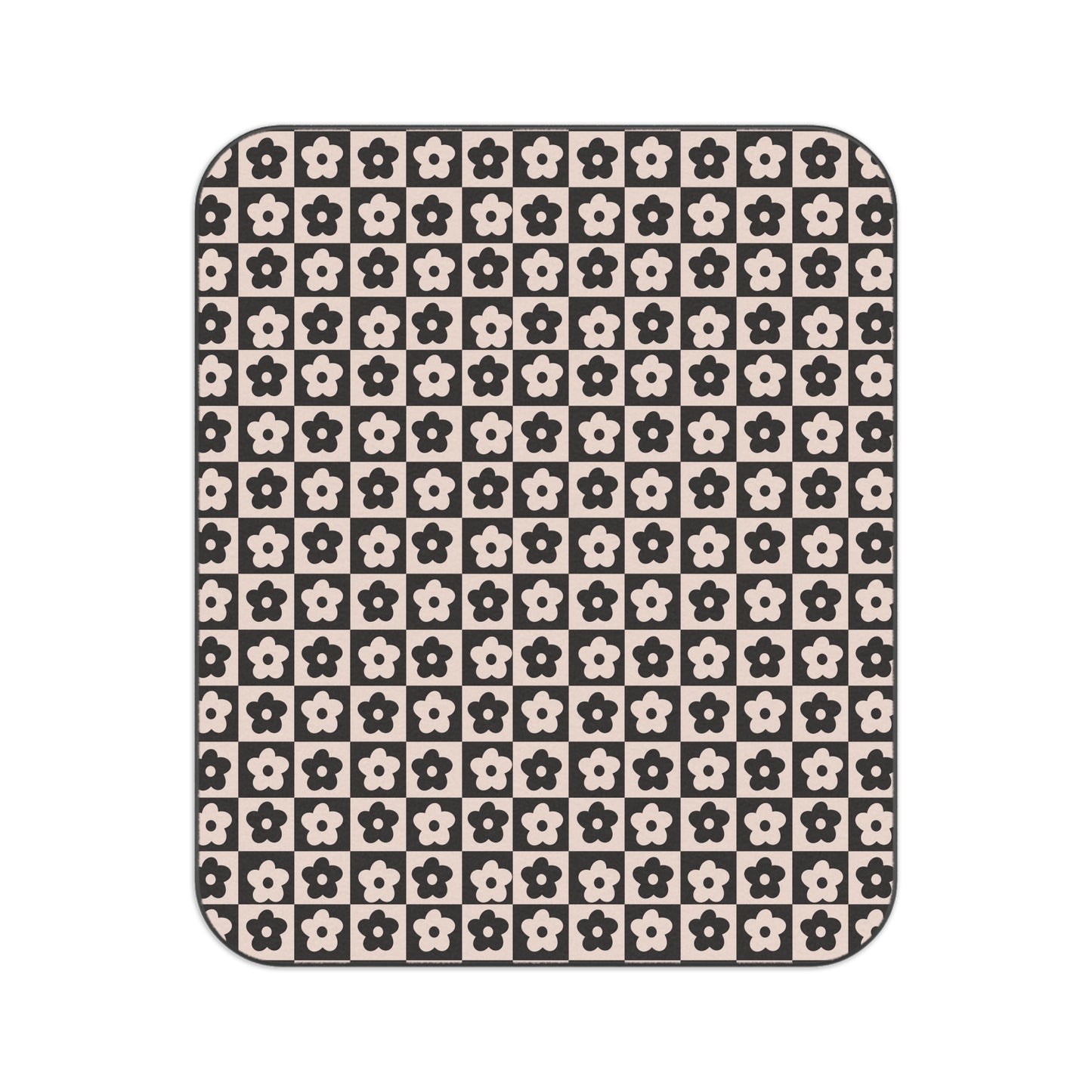 Black and White Checkered Floral Picnic Blanket