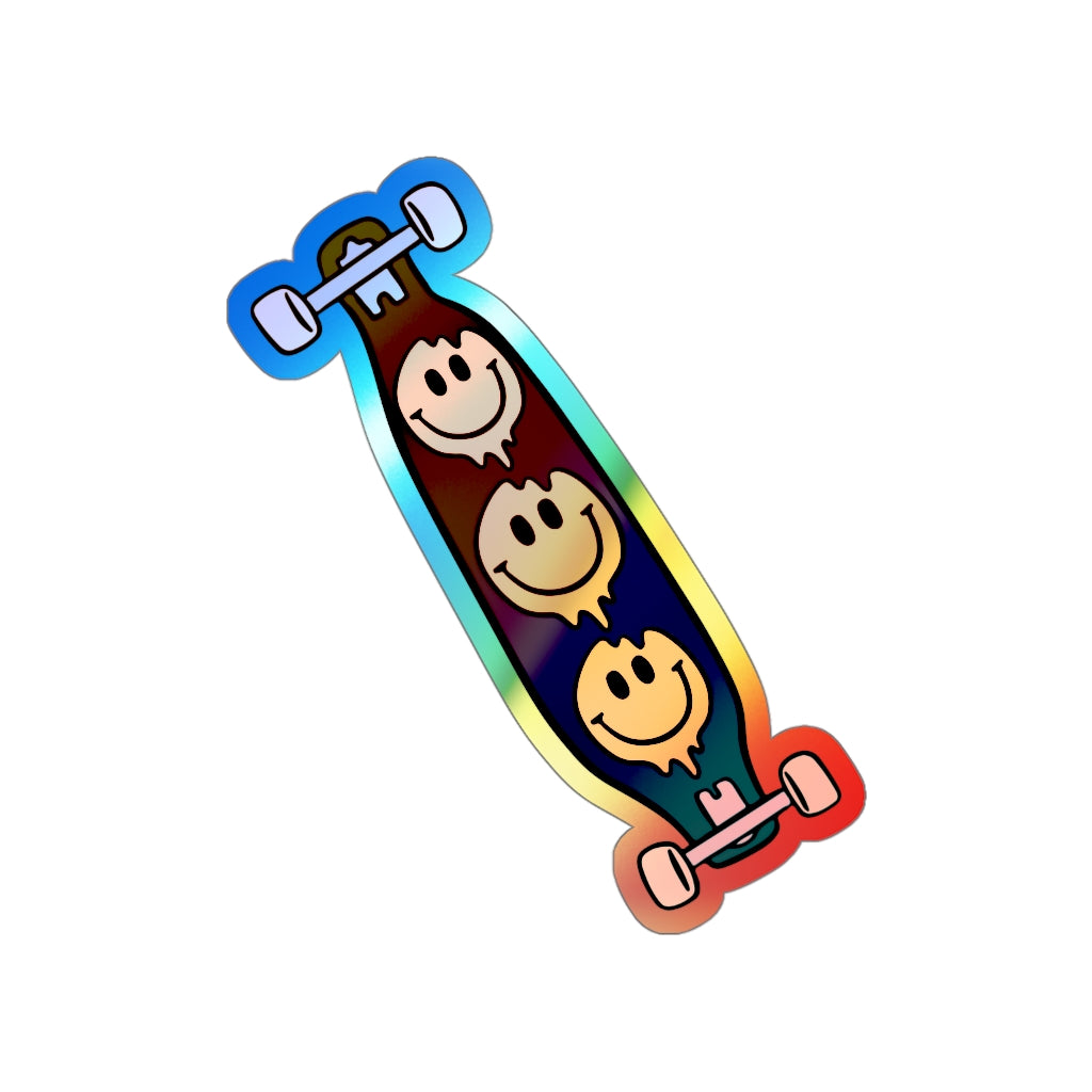 Smiley Longboard Holographic Die-cut Sticker