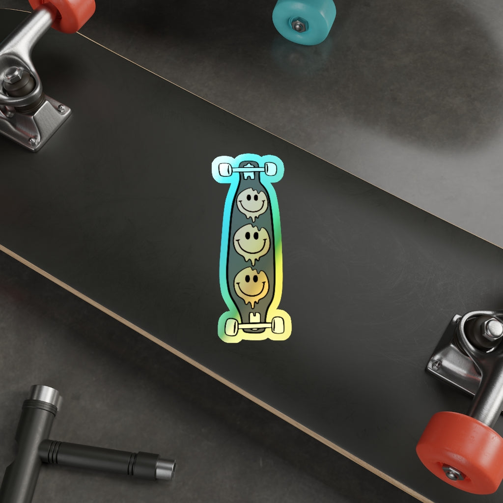 Smiley Longboard Holographic Die-cut Sticker