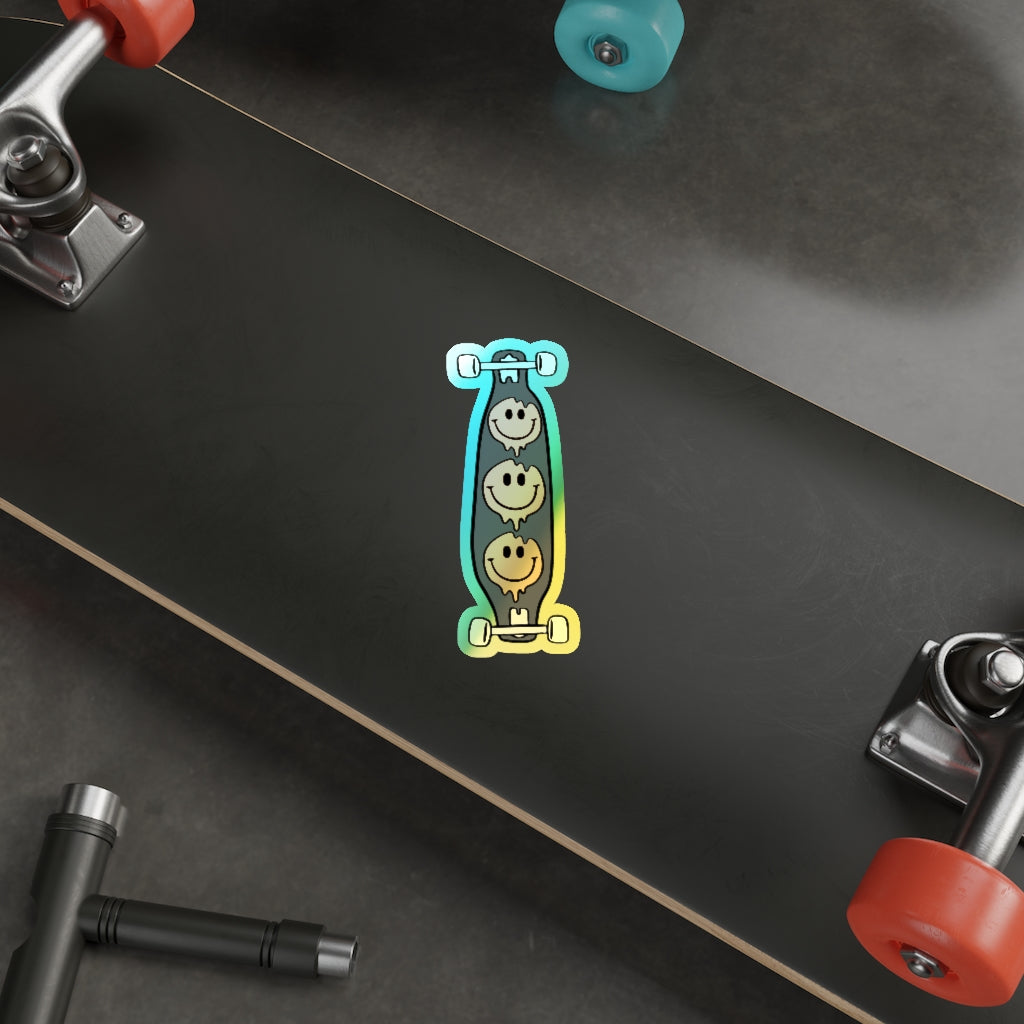 Smiley Longboard Holographic Die-cut Sticker